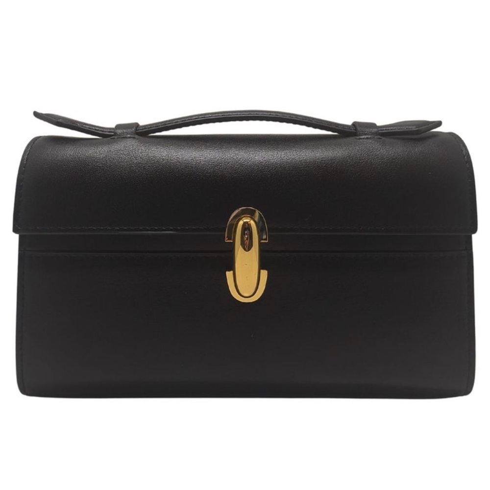 Savette Black Leather Symmetry Top‎ Handle Clutch Bag